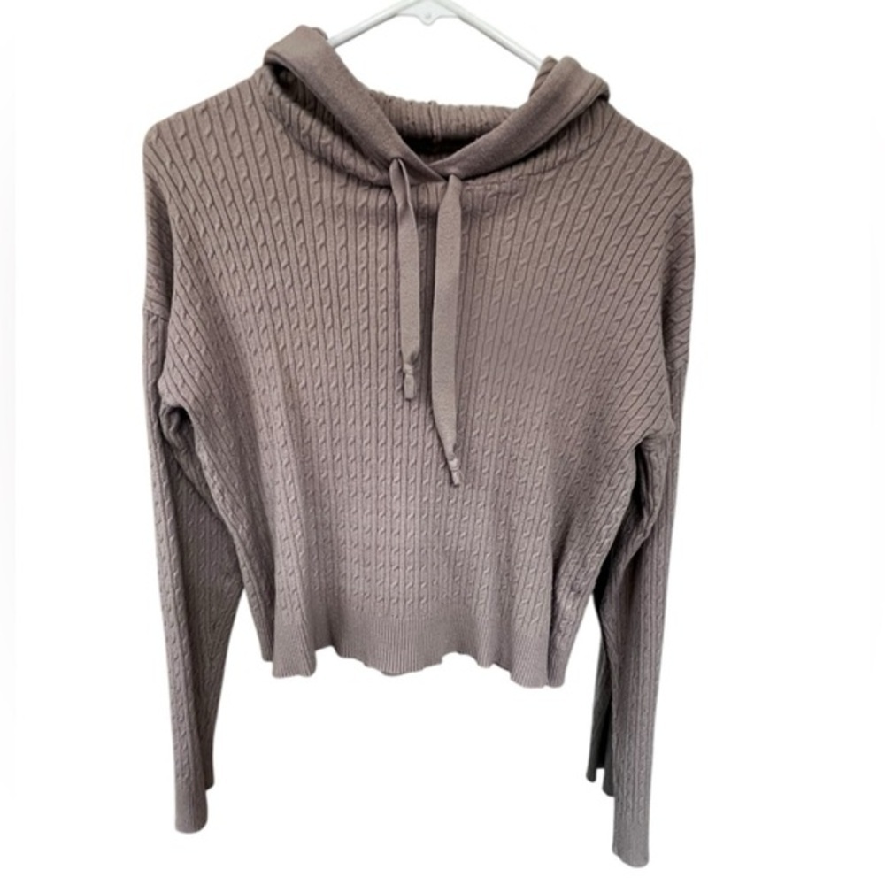Taupe Ribbed Knit Hoodie